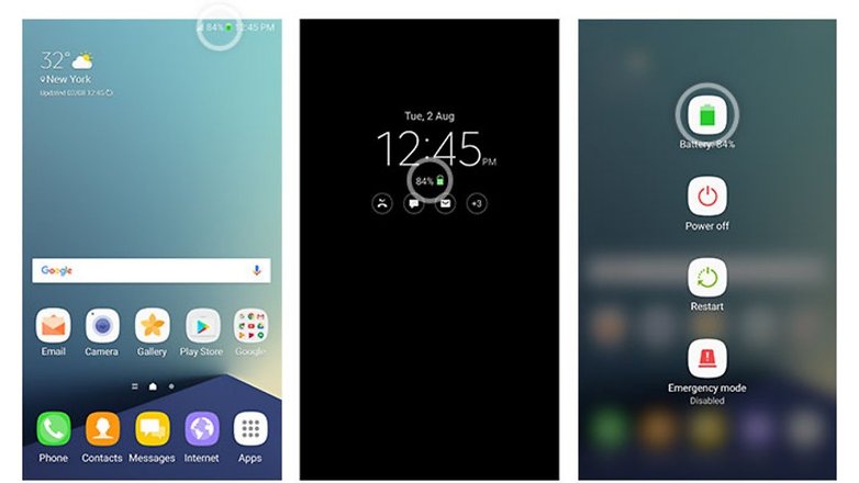 Samsung Galaxy Note7 new battery icon green