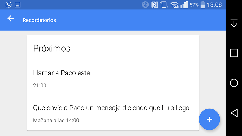 Google now recordatorios