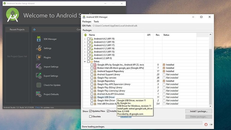 SDK manager USB drivers