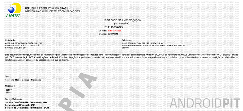 homologacao zenfone 2