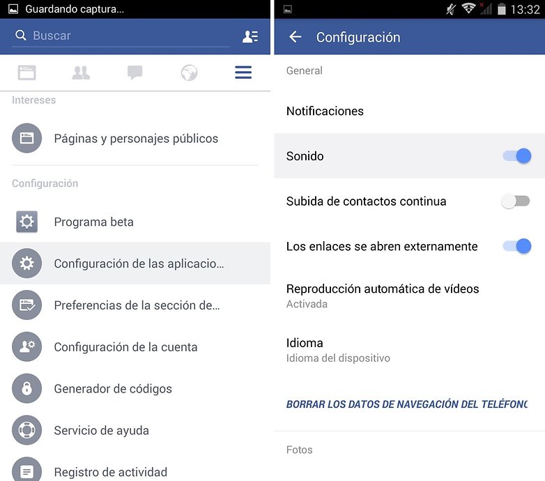configuracion sonido facebook