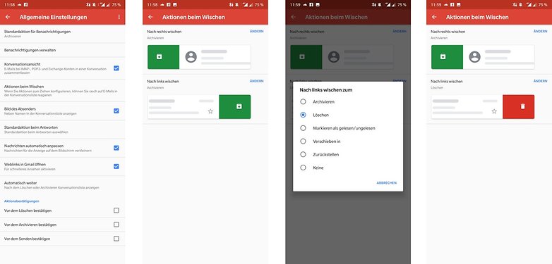 Gmail wischgesten