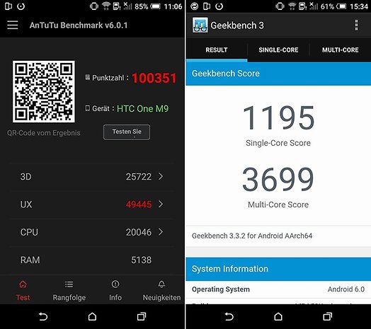 HTC One M9 mit Android 6.0 im Benchmark-Test