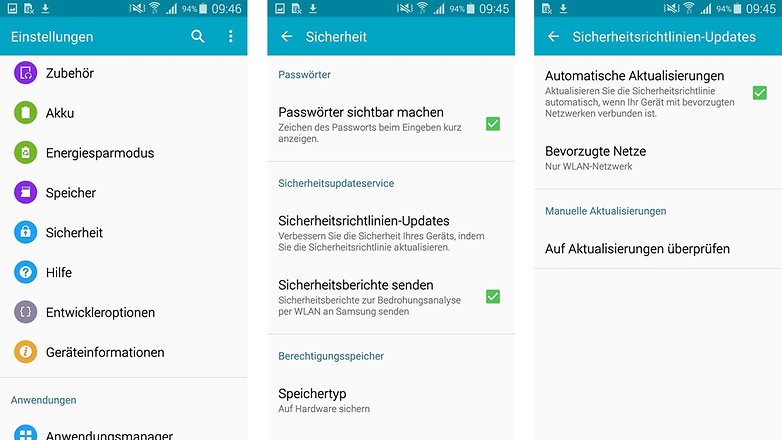 galaxy sicherheitsrichtlinien update