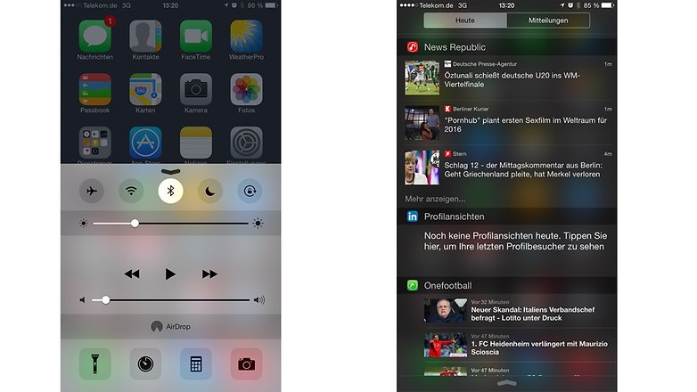iOS 8 control center notification center
