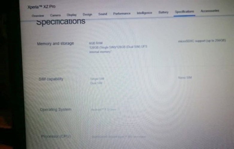 sony xperia xz pro tech specs