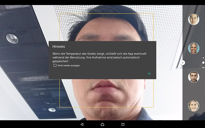 xperia z4 tablet camera warning de