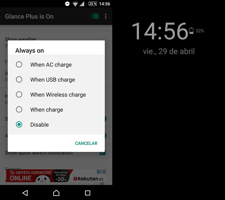 Glance Plus activa pantalla
