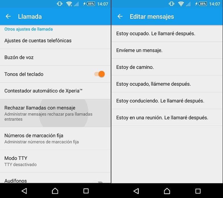 rechazar llamada mensaje