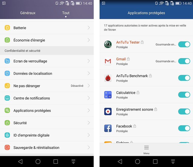 honor 7 applications protegees