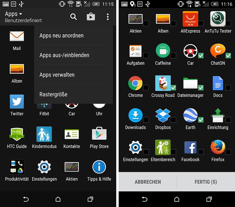 htc one m8 apps sortieren