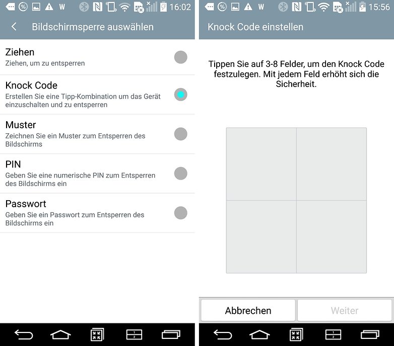 lg g3 knock code settings