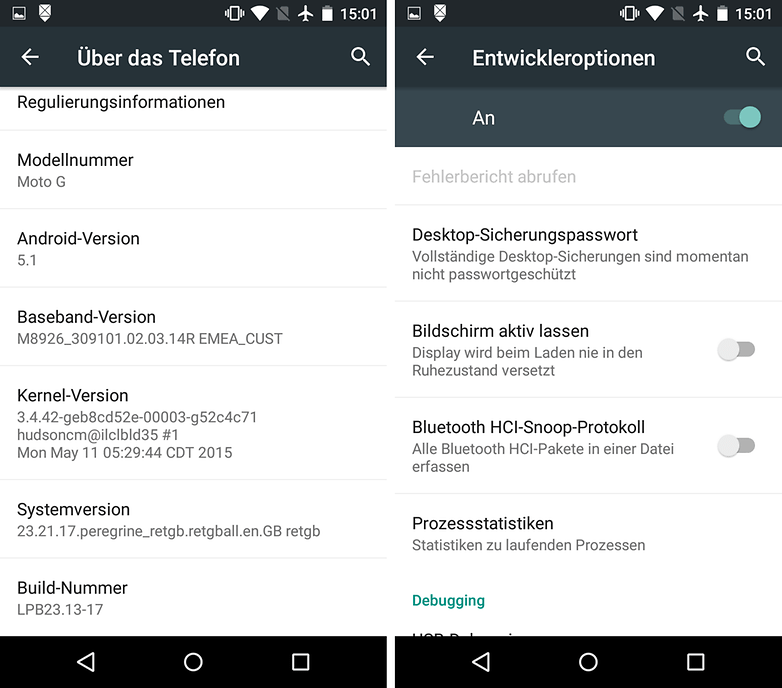 moto g entwickleroptionen