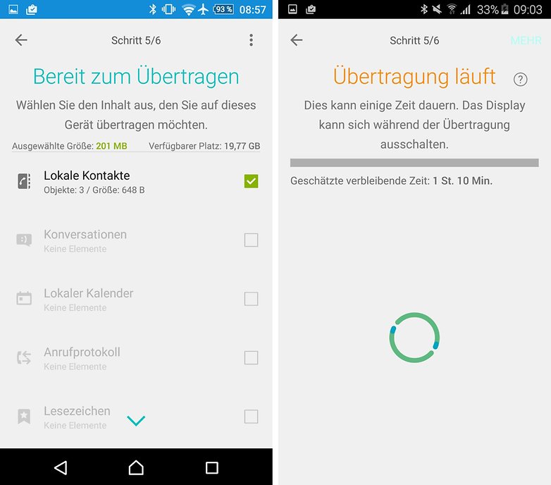 xperia transfer mobile data
