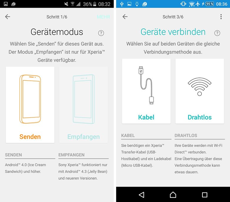 xperia transfer start