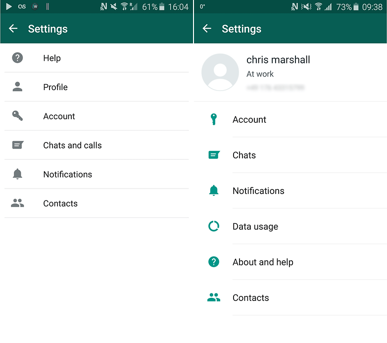whats app new settings menu