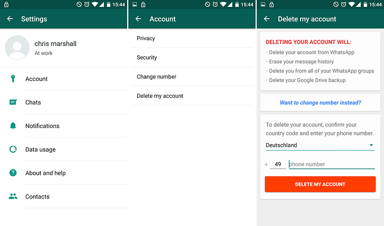 androidpit как отключить удаление учетной записи WhatsApp триптих