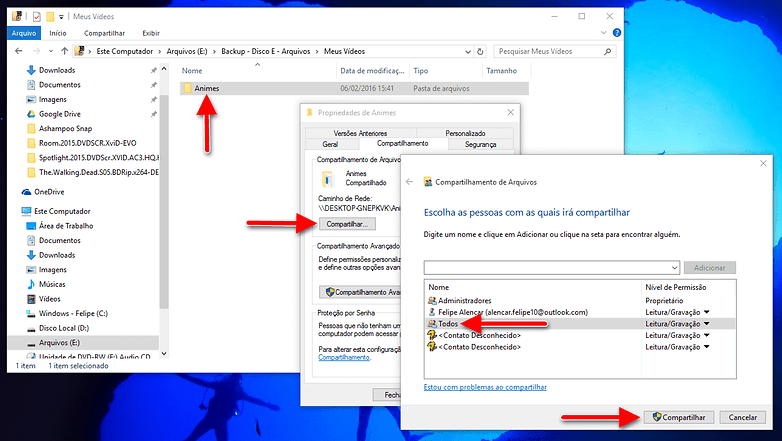 compartilhando pasta windows