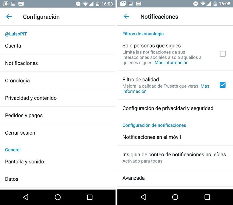 tuiter notificaciones