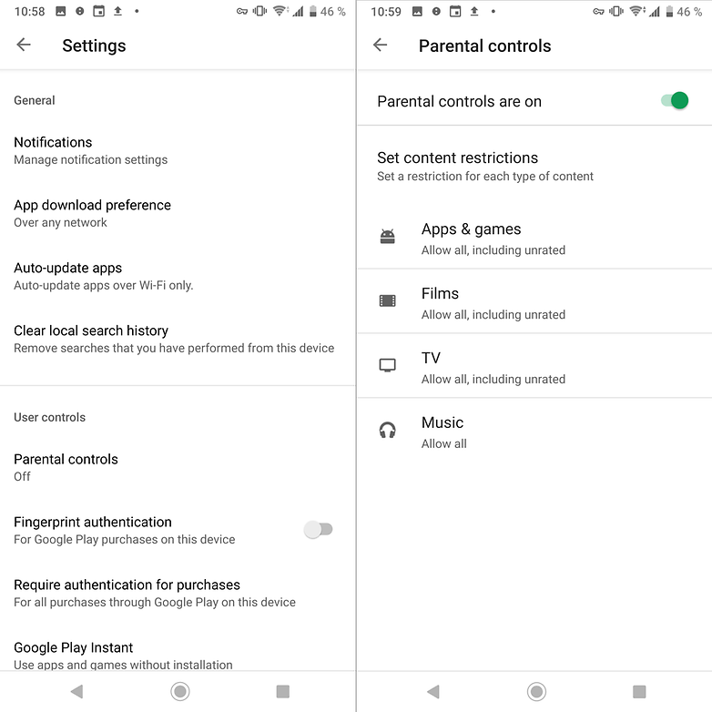 androidpit parental controls playstore