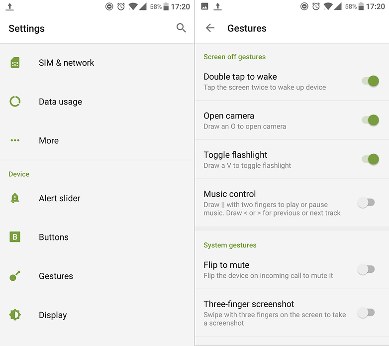 gestures oneplus 3T