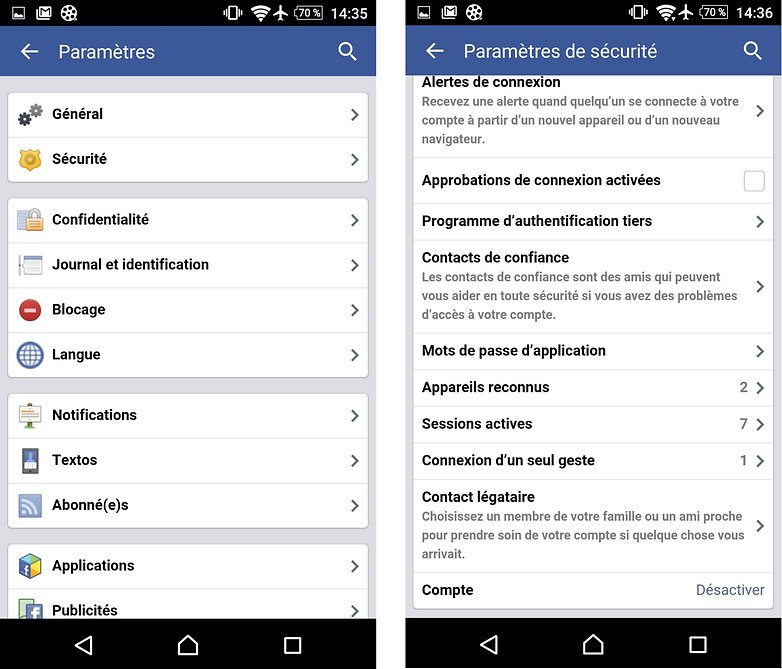 parametres securite fb