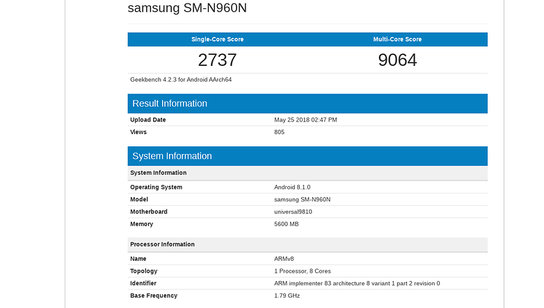 samsung galaxy note9 geekbench2