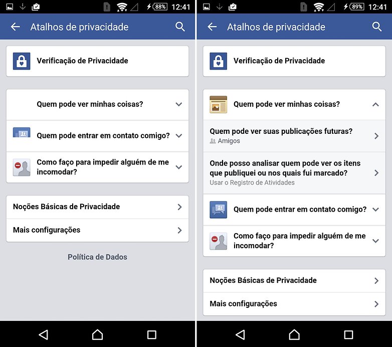configuracoes FB