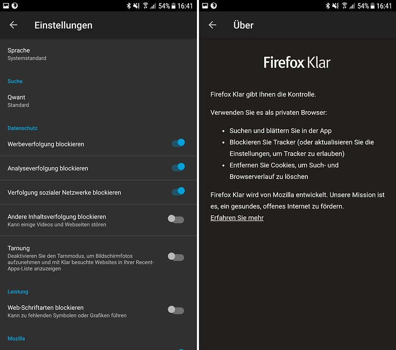 firefox klar settings