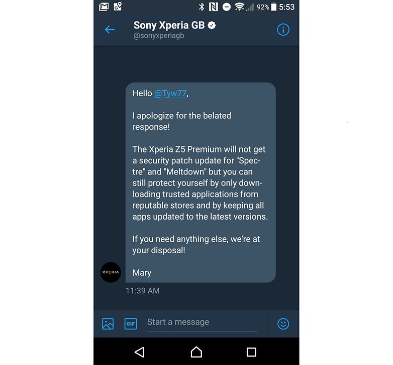 sony xperia z5 premium twitter message