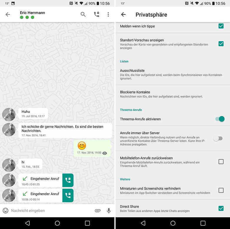 threema calls settings