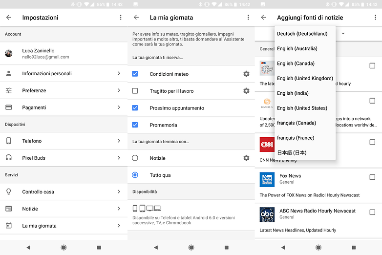 Google assistant settings