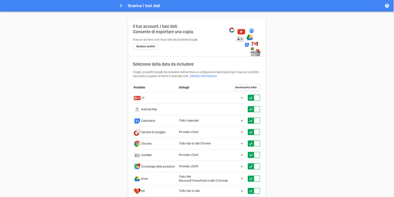 Google takeout screenshot