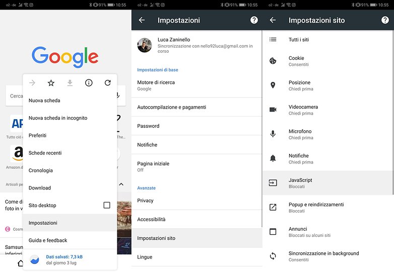 chrome disabilitare javascript