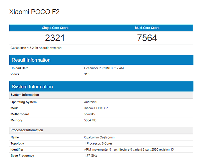 pocophone f2 geekbench.v1