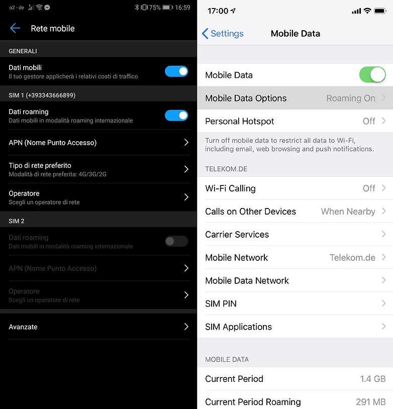 roaming settings ita