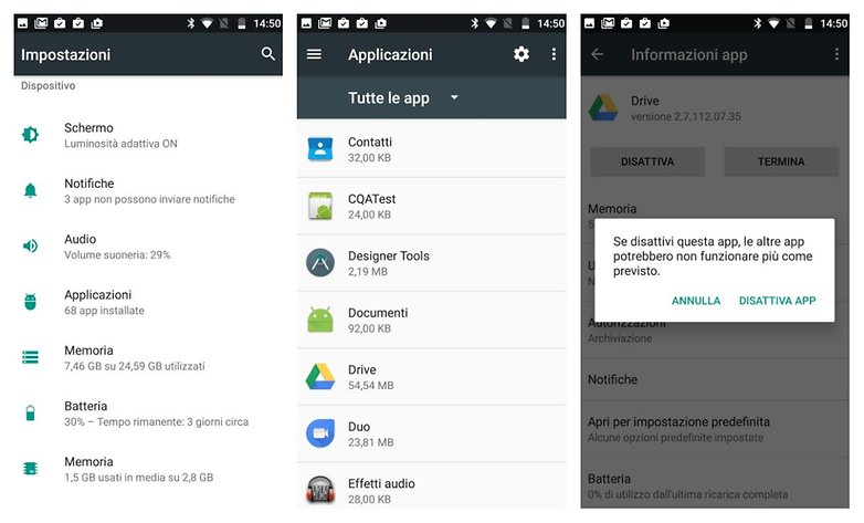disattivare app