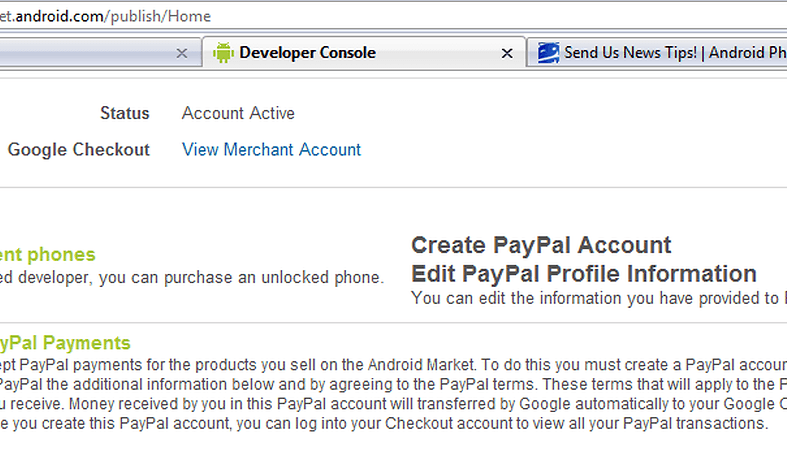 PayPal kommt für Google Market - sagt zumindest ein Back-End Screenshot