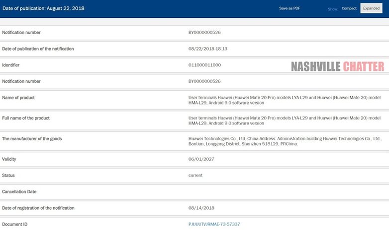 Huawei Mate 20 Pro eec certification