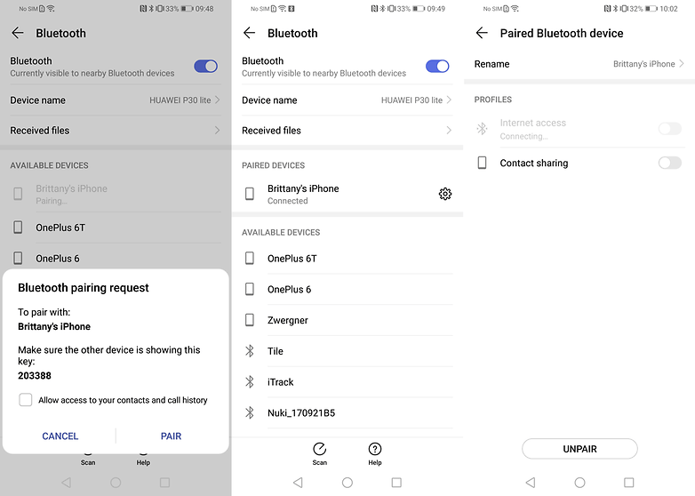 pair device via bluetooth enable internet access sharing