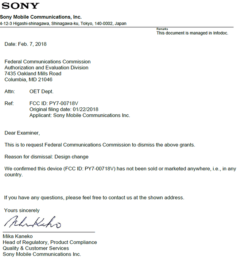 Sony Xperia Dismissal