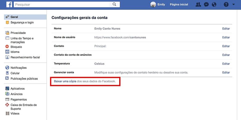 deletar facebook baixar copia