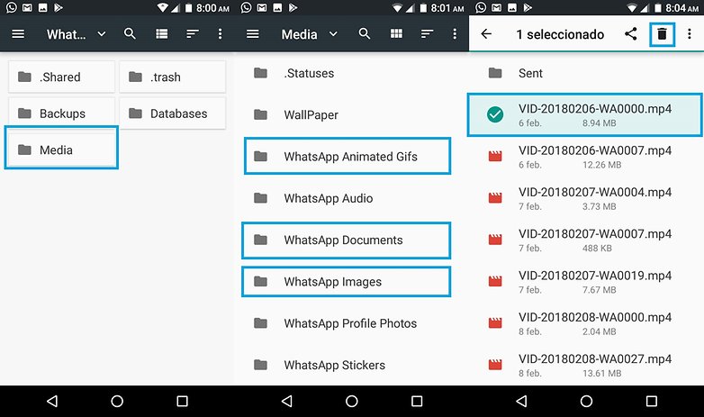 whatsapp borrar archivos
