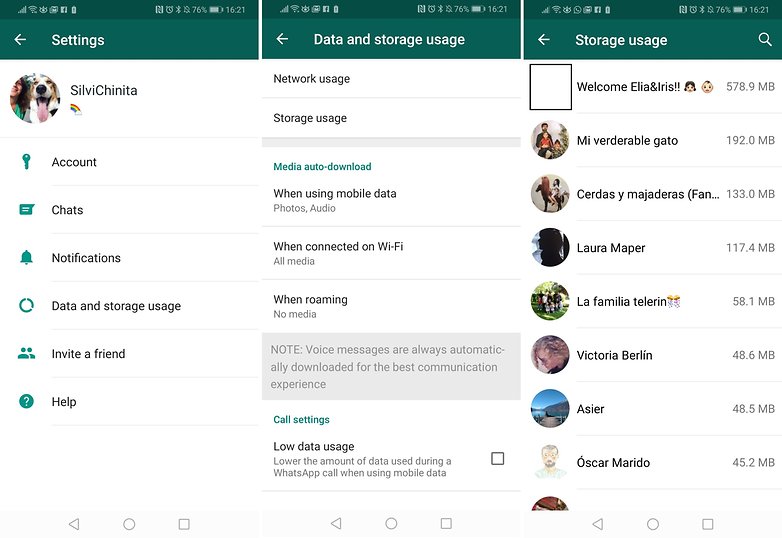 whatsapp delete chats storage usage