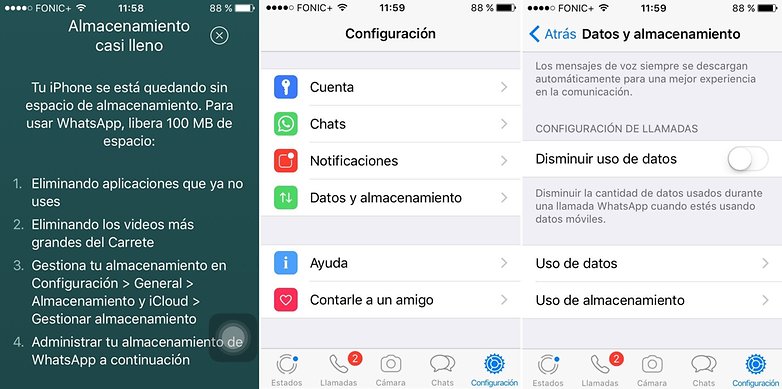 whatsapp iphone delete chats storage usage es