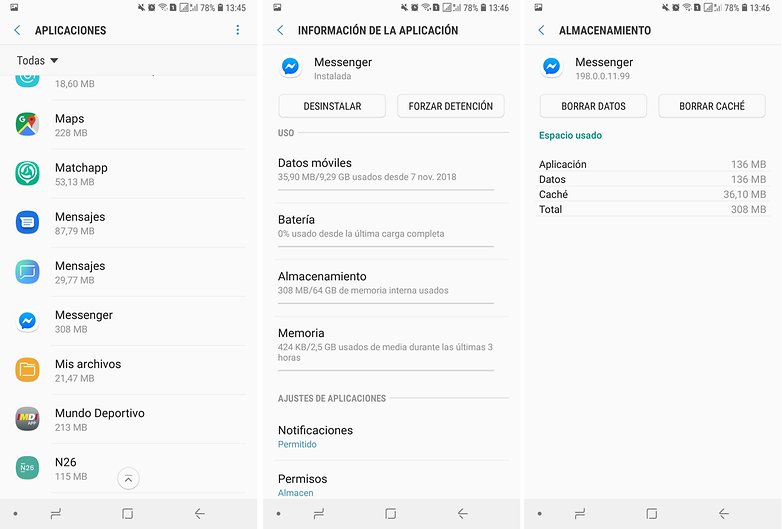 borrar datos facebook messenger spanish