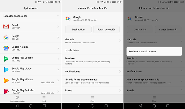 desinstalar actualizaciones