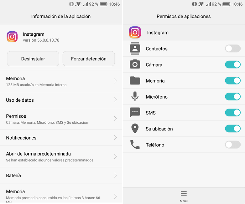 instagram permisos