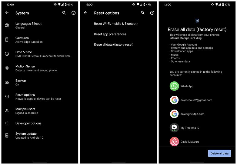 android 10 reset phone