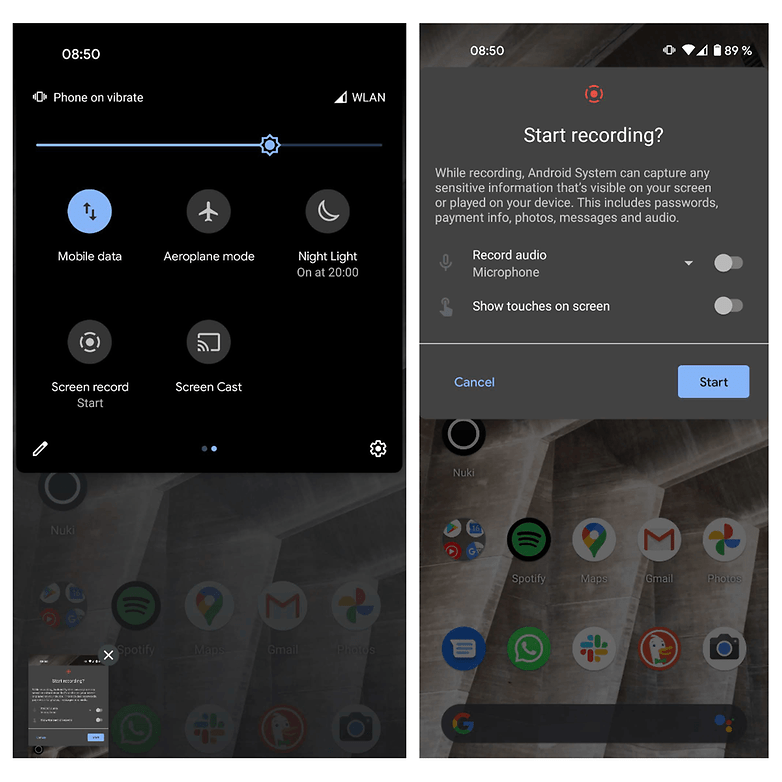 запись экрана android 11 скриншоты